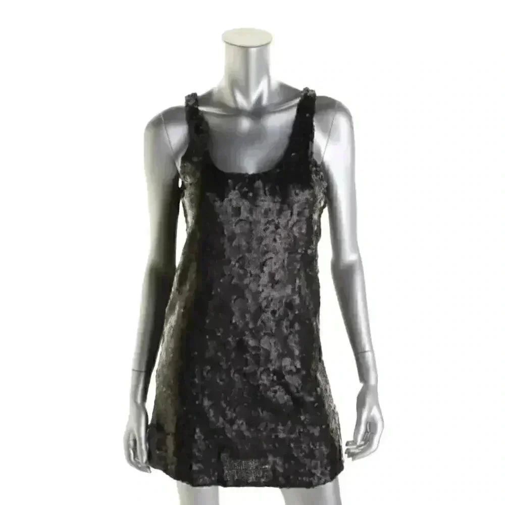 Aqua Women's Black Poly Sequin Lined Sleeveless Dress